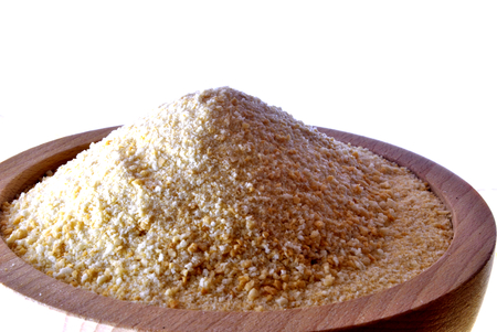 breadcrumbs in a wooden bowlの写真素材