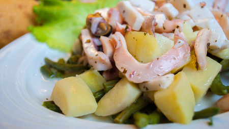 seafood salad with octopus, potatoes and parsleyの写真素材