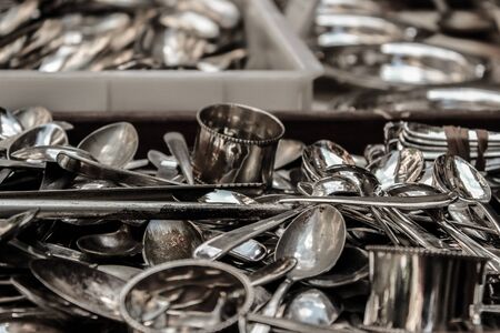 in a street market sell tablespoons of all shapes and sizesの写真素材