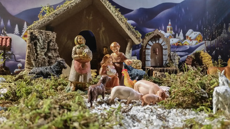 composition of Neapolitan crib made according to ancient traditionsの写真素材