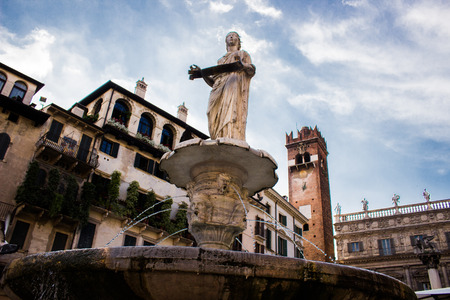 important fountain in the city center of Veronaの写真素材