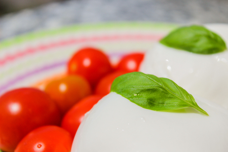 fresh and tasty dish based on tomato mozzarella and basilの写真素材