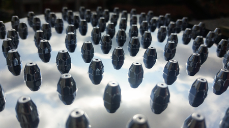 closeup of shower tray nozzlesの写真素材
