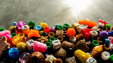 Colored beads are used to make bracelets and necklacesの写真素材