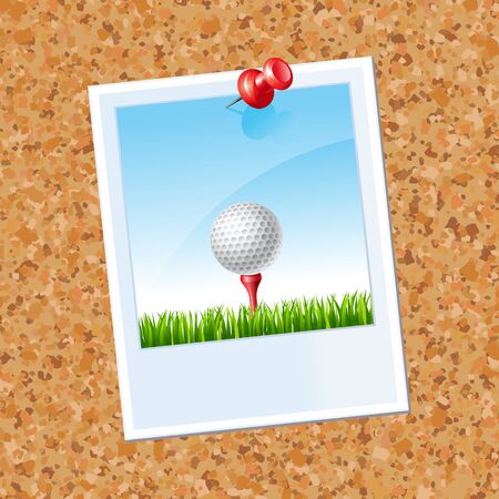board with a photo a Golf ball on a tee on a grassのイラスト素材