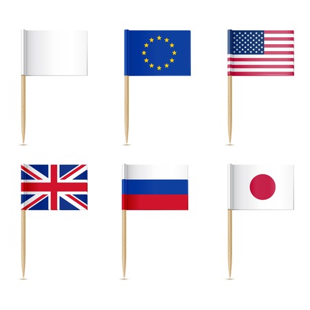 Flags toothpick icon. American, Europen union, United Kingdom, Russian, Japanese flagsのイラスト素材