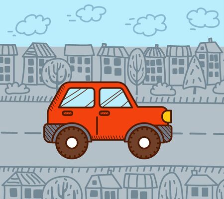4WD car in the city. Vector illustrationのイラスト素材