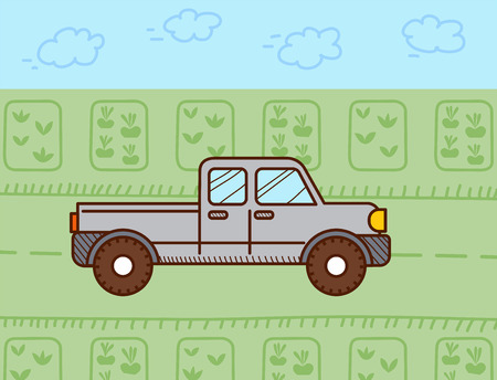 Pickup car in the city. Vector illustrationのイラスト素材