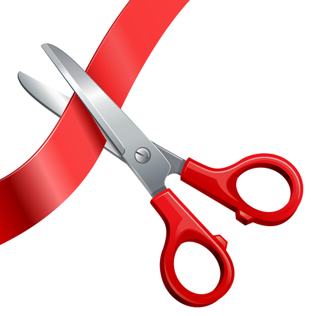scissors cut off the ribbon isolated on white backgroundのイラスト素材