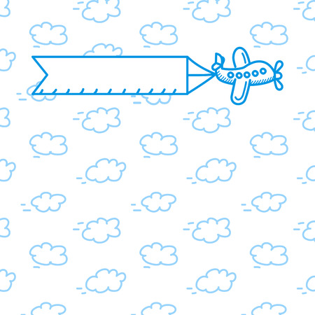 Airplane with a poster in the cloudsのイラスト素材
