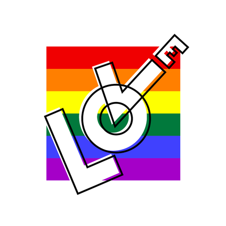 Love on rainbow background. Hand drawn lettering design for celebration of LGBTI rights and parades. Design for card, sticker, banner, poster, print and t shirts. - Vectorのイラスト素材