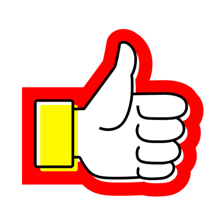 Hand thumb up flat icon. Like isolated on white background. Design for sticker, banner, poster, print. - Vector.のイラスト素材