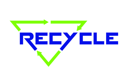 Recycle emblem with rotating life cycle or recycle arrows symbol. Hand drawn vector lettering. Isolated on white background. Design for sticker, banner, poster, print, t shirts, cards. - Vectorのイラスト素材
