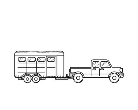 Horse trailer icon isolated on white background. Educational concept for coloring book page for kidsのイラスト素材