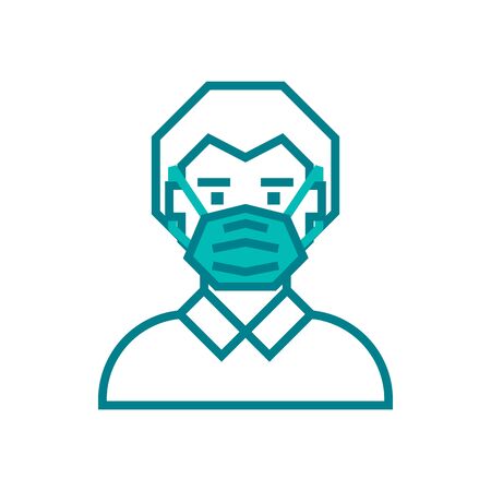 Man face with mask icon vector isolated on white background. Protection wear from coronavirus, air pollution, dust.のイラスト素材