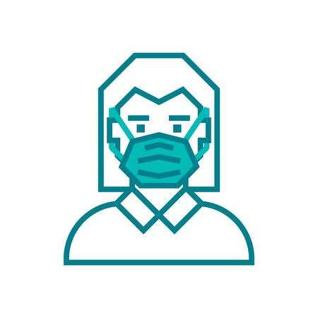 Woman face with mask icon vector isolated on white background. Protection wear from coronavirus, air pollution, dust.のイラスト素材