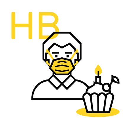 Birthday concept during social isolation and coronavirus. Man in mask with cupcake isolated on white background.のイラスト素材