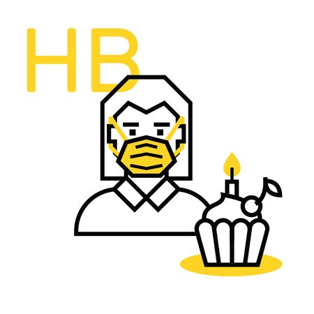 Birthday concept during social isolation and coronavirus. Woman in mask with cupcake isolated on white background.のイラスト素材