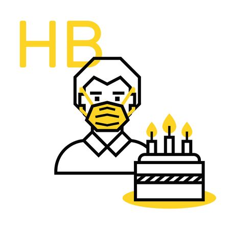 Birthday concept during social isolation and coronavirus. Man in mask with cupcake isolated on white background.のイラスト素材