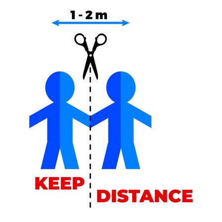 Poster Keep a distance with other people. Precautions for the coronavirus. Steps to protect yourself.のイラスト素材
