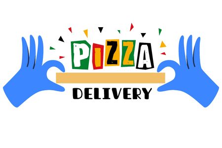 Safe pizza delivery at home during coronavirus.のイラスト素材