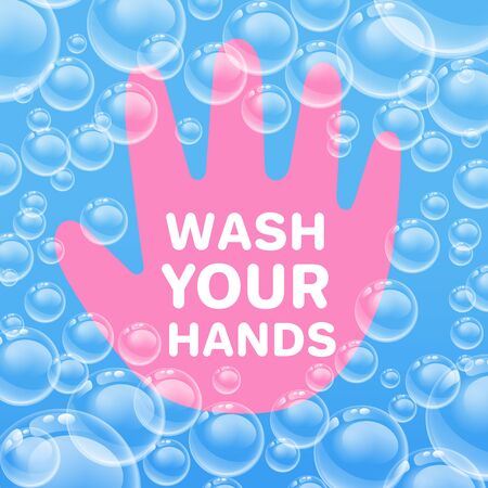 Wash your hands to prevent infection. Warning sign inscription for posters, banner, stickers.のイラスト素材