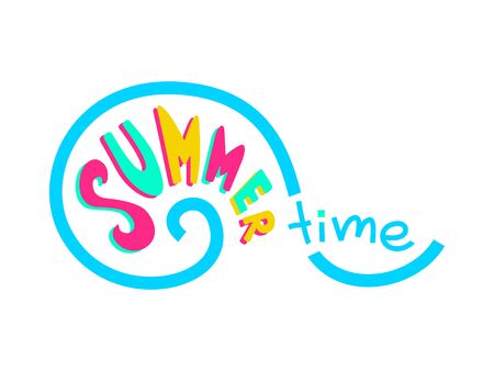 Summer time. Hand drawn vector lettering. Isolated on white background. Design for sticker, banner, poster, print, t shirts, posters, cards.のイラスト素材