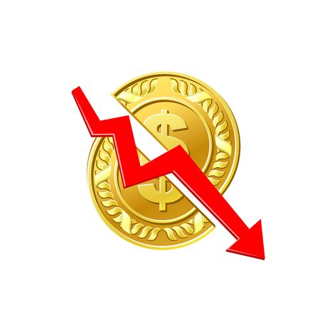 Business finance crisis concept. Bankruptcy vector illustration isolated on white background. Money fall down symbol.のイラスト素材