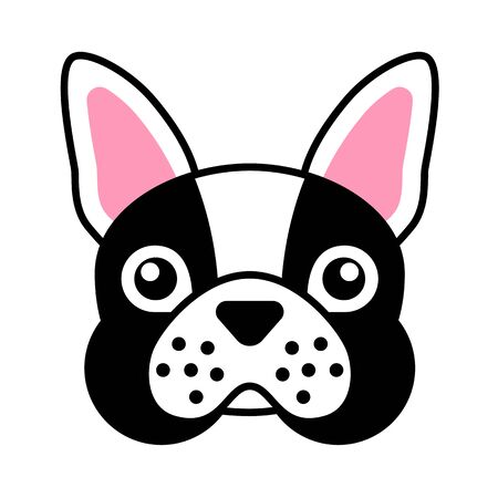 Cute French bulldog face. Design for greeting card, sticker, poster, pin, print and t shirtsのイラスト素材