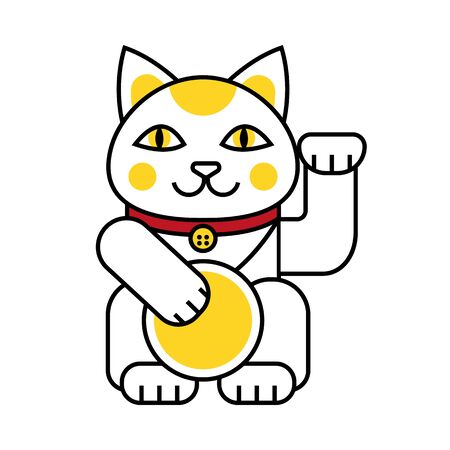 Lucky cat icon brings good luck isolated on white background. Maneki neko cartoon cat.のイラスト素材