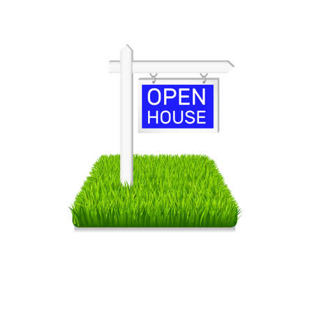 Real estate icon. Sign on green grassのイラスト素材
