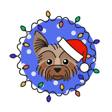 Yorkshire terrier dog in santa claus hatのイラスト素材