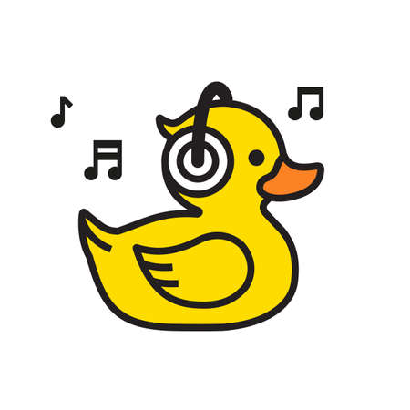 Yellow duck in headphones icon. Musical conceptのイラスト素材