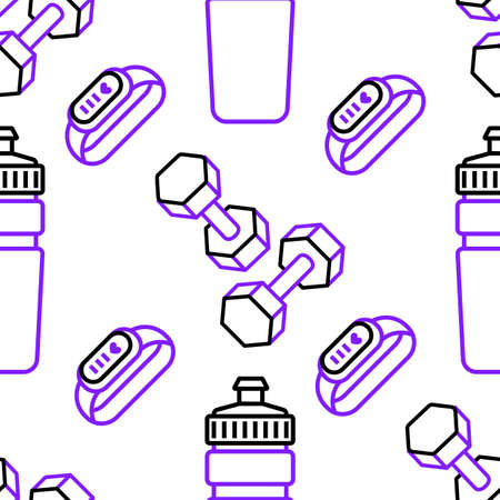 Seamless pattern. Bracelet, bottle and dumbbells.のイラスト素材