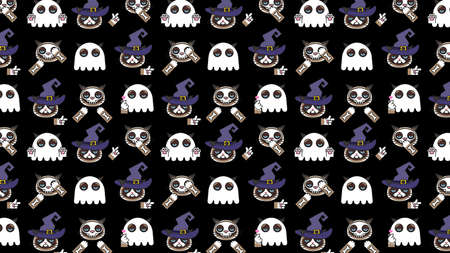 Grumpy cats in halloween costumes seamless patternのイラスト素材