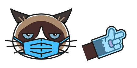 Grumpy cat in medical face protection maskのイラスト素材
