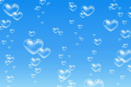 Heart shaped bubbles underwater on blue backgroundのイラスト素材