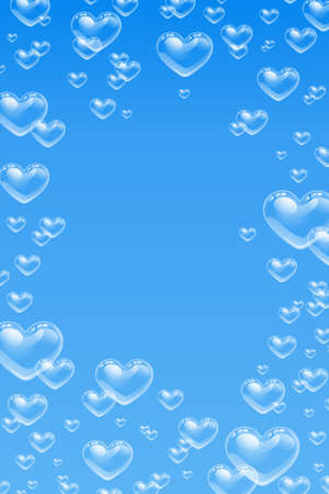 Heart shaped bubbles underwater on blue backgroundのイラスト素材