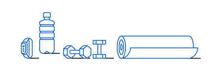 Water bottle, dumbbells, smart bracelet, mat iconのイラスト素材