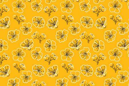 Blooming sakura seamless pattern. Hand drawn cherry flowerのイラスト素材