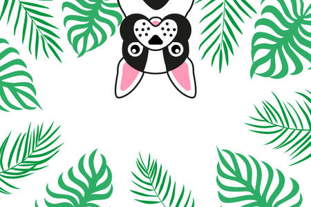 French bulldog under the tropical palm treesのイラスト素材
