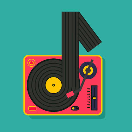 Note music vinyl player turntable icon. DJ musicのイラスト素材