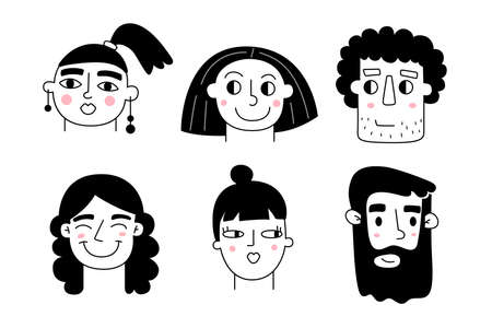 People faces isolated on white. Men and womenのイラスト素材