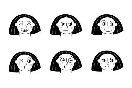 Woman face expression. Girl face different facialのイラスト素材