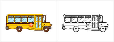 School bus coloring book. Yellow school busのイラスト素材