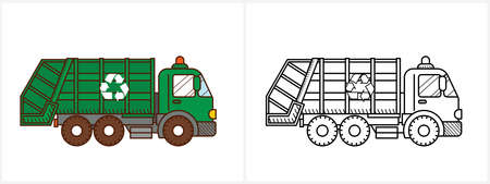 Garbage truck coloring page Garbagetruck side viewのイラスト素材