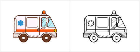 Ambulance car coloring page. Ambulance side viewのイラスト素材