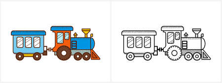 Train coloring page for kids. Locomotive side viewのイラスト素材