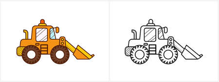 Excavator coloring page for kids. Digger side viewのイラスト素材