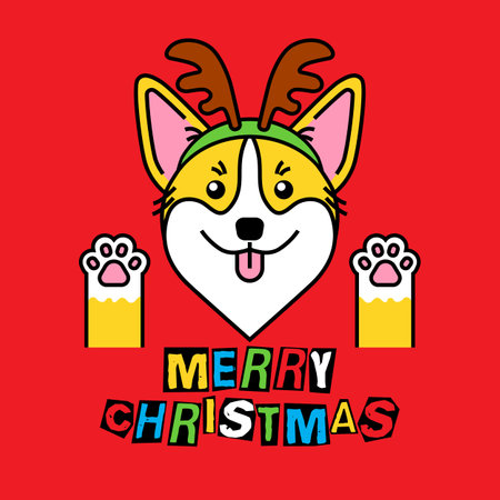 Corgi in costume christmas deer on redのイラスト素材